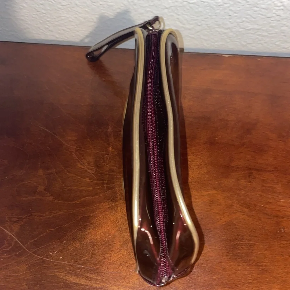 Avon Irridescent Burgundy PVC Make Up Bag Wristlet Gold Trim 2003 NOS
